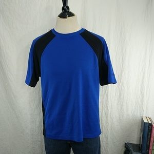 Champion Athletic Apparel Short Sleeve Crew Sweat Shirt Blue Black Embroidered L